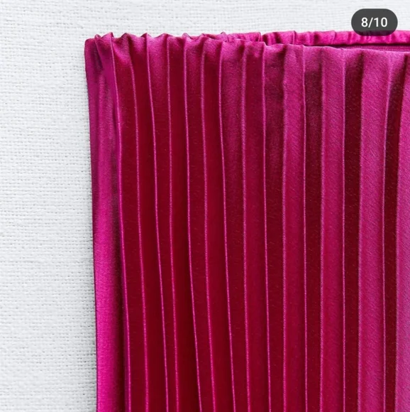 ZARA SATIN EFFECT PLEATED MIDI SKIRT FUCHSIA PINK M L NWT elastic waist - Picture 9 of 9